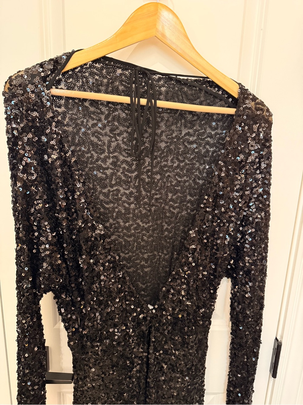 Zara Black Sequin Maxi Dress with Long Sleeves - Picture 3 of 4